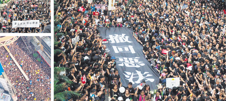 组图:200万港人游行  促港府撤回《引渡条例》