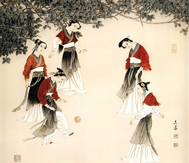 宋朝有男子蹴鞠队,也有女子蹴鞠队。图乃仕女在踢蹴鞠。(图片来源:公有领域)