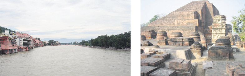 左图:恒河(公有领域);右图:那烂陀寺遗址(公有领域)