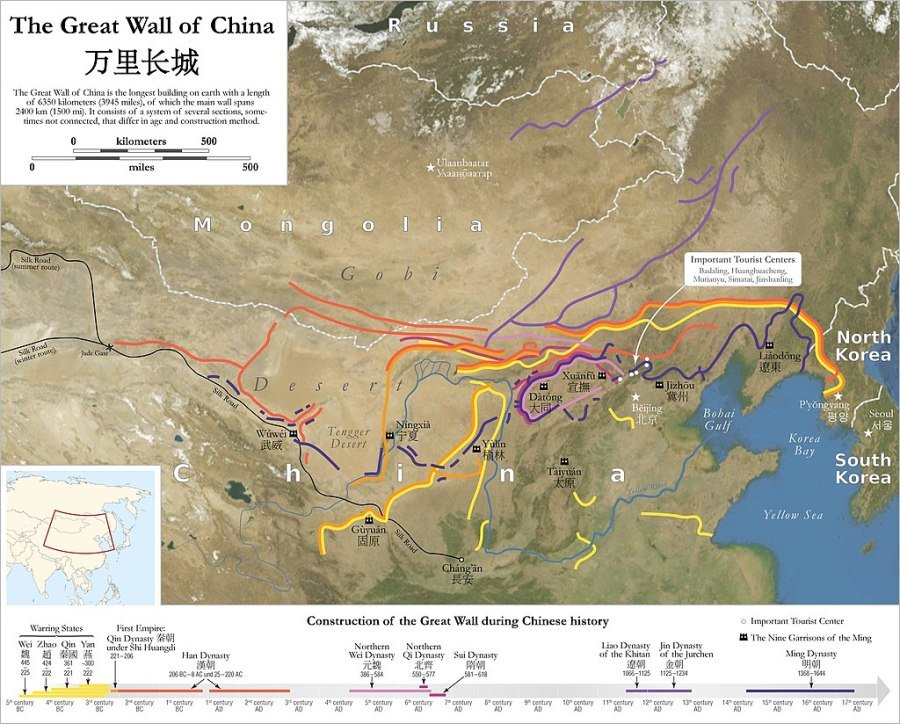 长城的位置。(图片来源:Maximilian Dörrbecker (Chumwa) /维基百科/CC BY-SA 2.5)