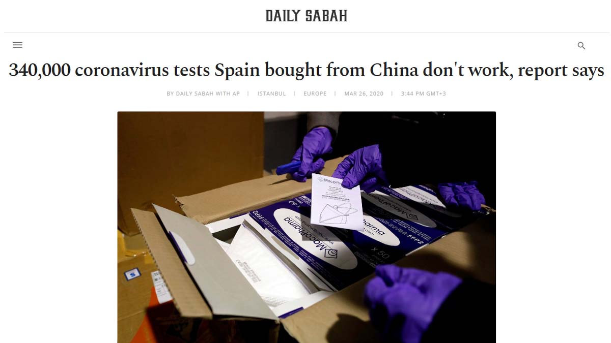 西班牙再证中共试剂盒无用：错误率70%   (图)