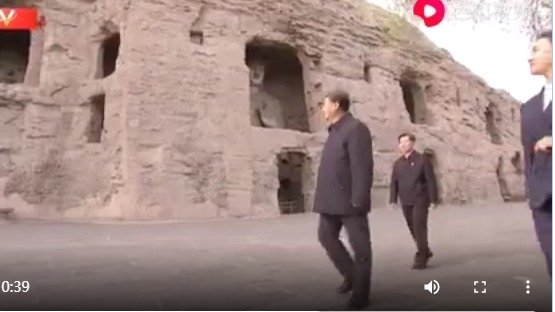 习近平5月11日突然到了山西大同云冈石窟(图片来源:视频截图)