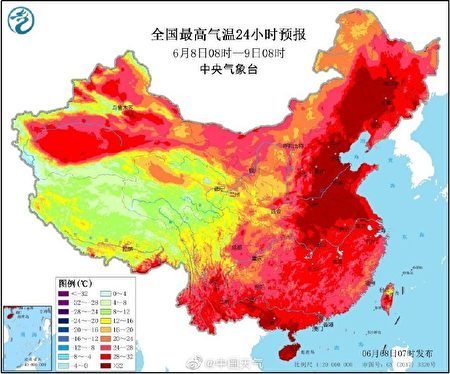 中国北方持续高温(图片来源:中国天气微博)