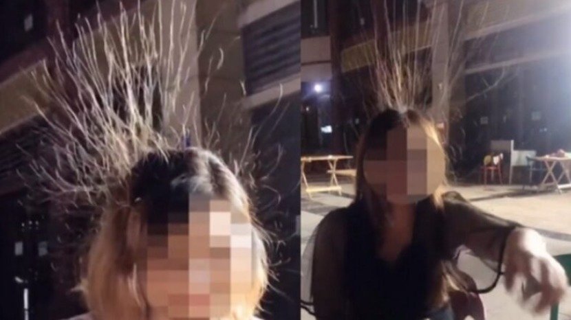 女子露天宵夜 头发突竖起 专家：非常危险(图)