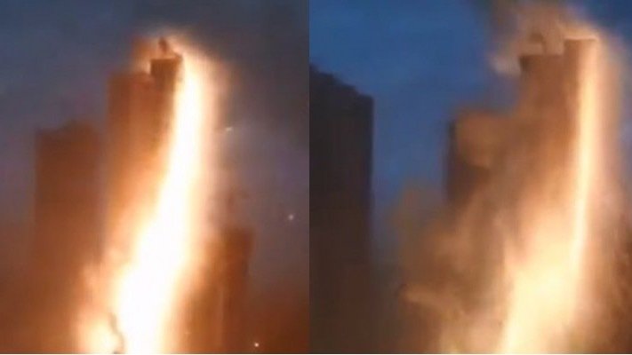 沈阳暴雨 天降 “ 火龙 ” 劈向高楼 (视频/图)