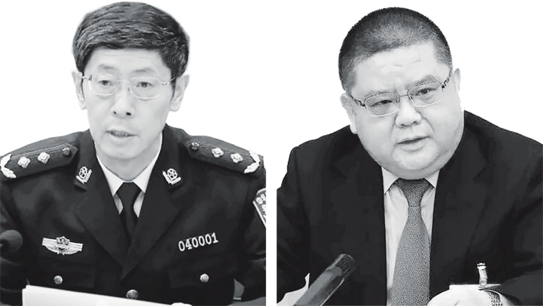 左图:号称“东北政法王”的杜吉君,曾任鸡西市副市长兼公安局长、牡丹江市副市长、政法委副书记、市公安局局长。;右图:杜吉君的靠山甘荣坤,曾任黑龙江省政法委书记,现任河南省政法委书记,号称“东北政法王教父”。