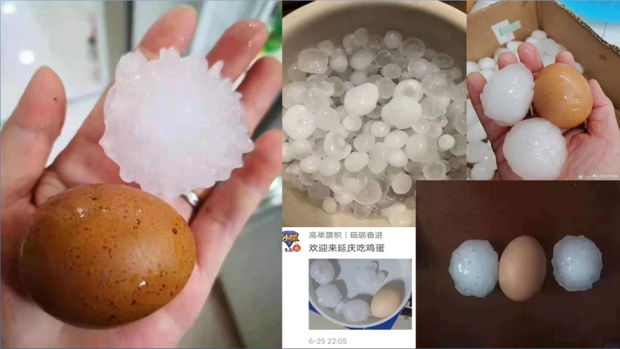 6月25日晚,北京现极端天气,多区冰雹大雨,冰雹甚至大如鸡蛋(图片来源:微博)