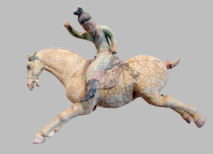 吉美博物馆中,中国8世纪由土陶制作的女性马球运动员(Vassil/Wikimedia)