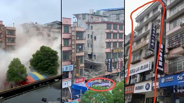 4月29日中午12时左右,湖南省长沙市望城区金山桥街道金坪社区一栋居民建筑楼倒塌。(图片来源:微博)