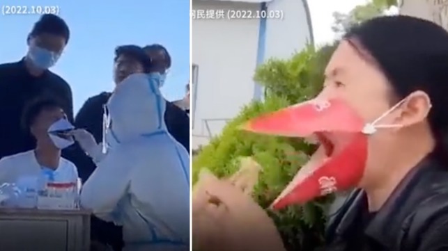 中共极端清零看傻眼  戴 “ 鸟嘴口罩 ” 吃饭画面曝光  (视频/图)