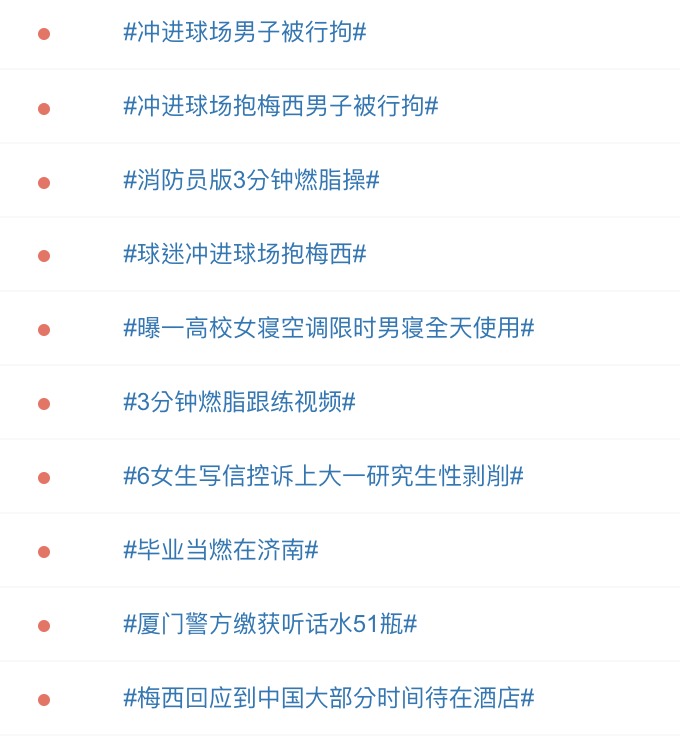 中国球迷与梅西拥抱相关话题成为热门话题。(图片来源:微博截图)